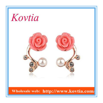 red color rose shape earrings wholesale stud earrings in yiwu